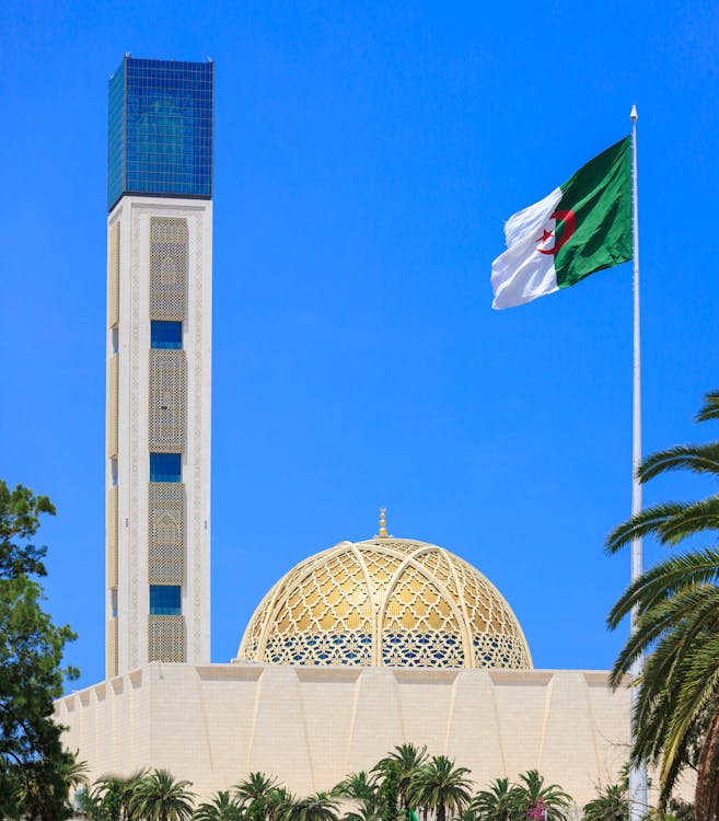   الجامع الاعظم بالجزائر مع العلم الجزائري 
